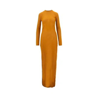Saint Laurent Semi-sheer Long-sleeve Maxi Dress In Gold