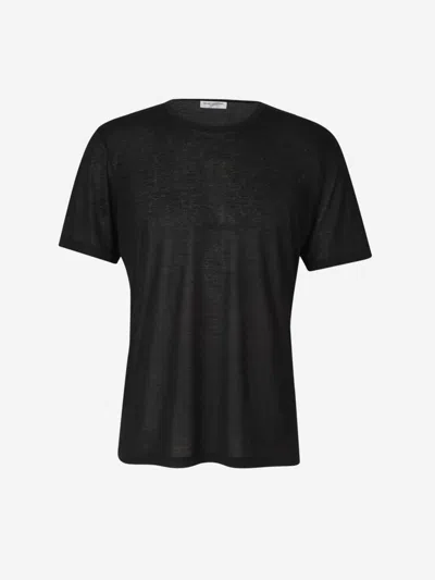 Saint Laurent Viscose Logo T-shirt In Black