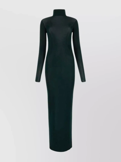 Saint Laurent Viscose Long Dress With Sleeves And Turtleneck In Blue