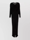 Saint Laurent Viscose Long Dress With Velvet Texture In Black
