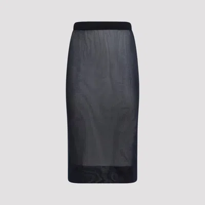 Saint Laurent High-rise Pencil Midi Skirt In Blue