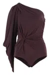 Saint Laurent Viscose One-shoulder Bodysuit In Red-purple Or Grape