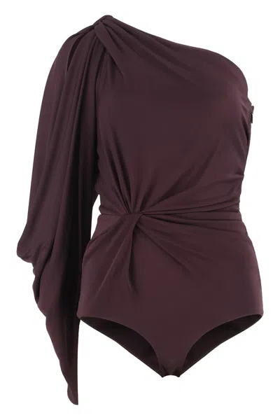 Saint Laurent Viscose One-shoulder Bodysuit In Gold
