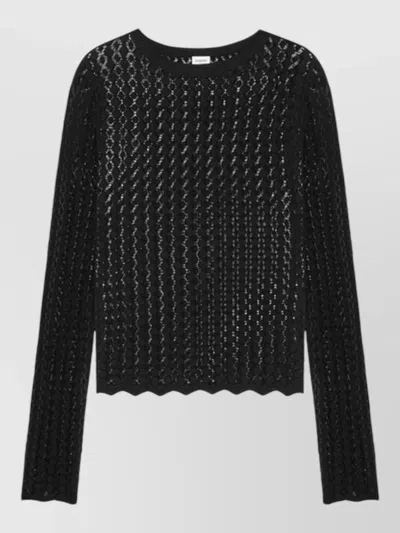 Saint Laurent Viscose Top Pointelle Knit Scalloped Hem In Black