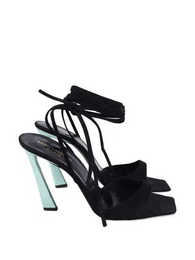 Pre-owned Saint Laurent Vitti Self-tie Sandal In Black
