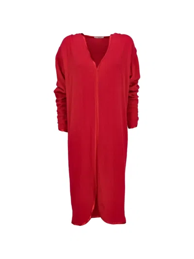 Pre-owned Saint Laurent V-neck Button-cuff Midi Dress In Red