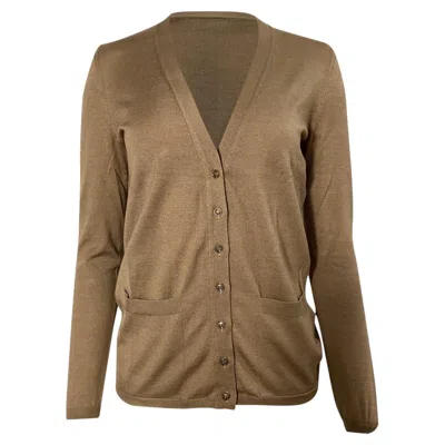 Pre-owned Saint Laurent V-neck Cardigan In Beige Cashmere In Brown