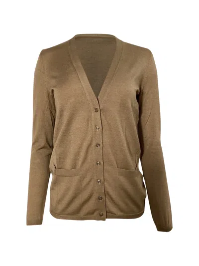 Pre-owned Saint Laurent V-neck Front-pockets Cardigan In Brown