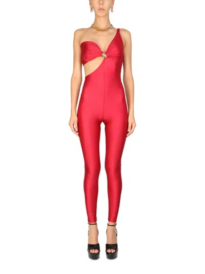 Saint Laurent Vneck Jumpsuit In Red