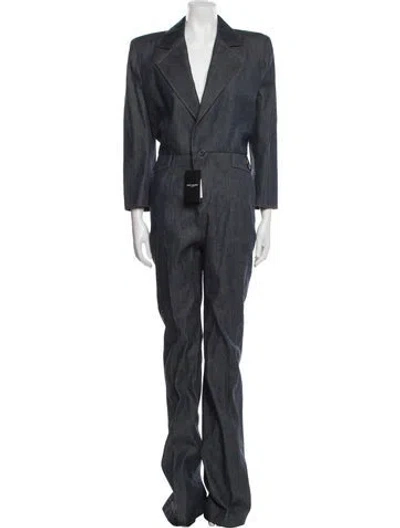 Pre-owned Saint Laurent V-neck Jumpsuit W/ Tags In Blue