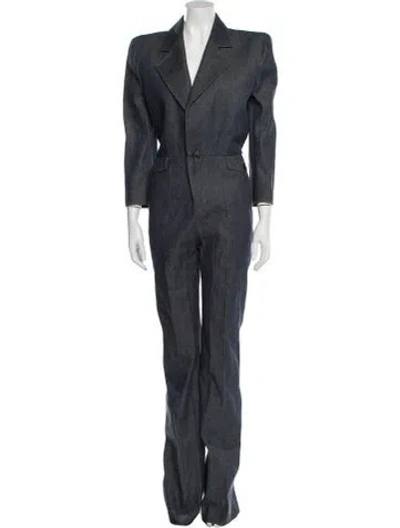 Pre-owned Saint Laurent V-neck Jumpsuit W/ Tags In Blue