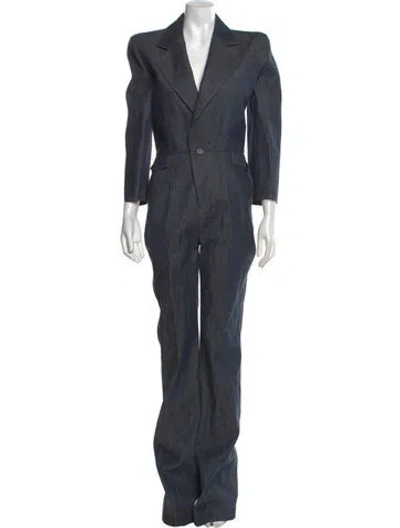 Pre-owned Saint Laurent V-neck Jumpsuit W/ Tags In Blue