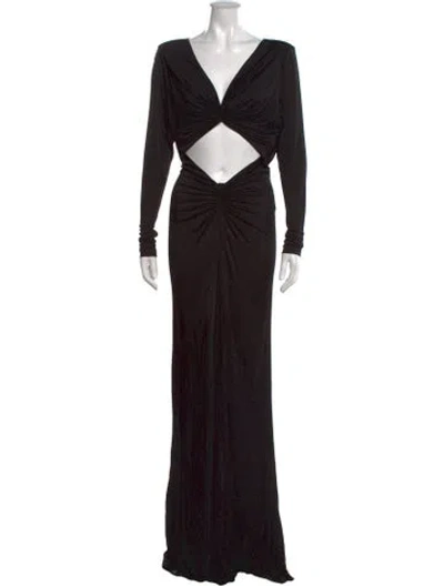 Pre-owned Saint Laurent V-neck Long Dress W/ Tags In Black