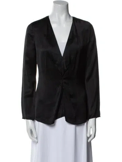 Pre-owned Saint Laurent V-neck Long Sleeve Blouse In Black