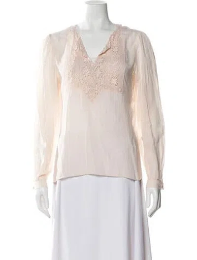 Pre-owned Saint Laurent V-neck Long Sleeve Blouse In Neutral