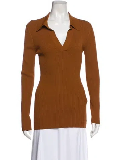 Pre-owned Saint Laurent V-neck Long Sleeve Polo W/ Tags In Brown
