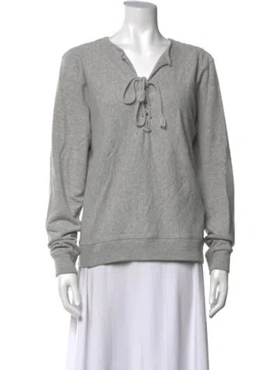 Pre-owned Saint Laurent V-neck Long Sleeve Sweatshirt In Grey