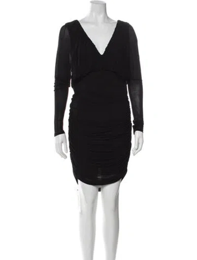 Pre-owned Saint Laurent V-neck Midi Length Dress In Black