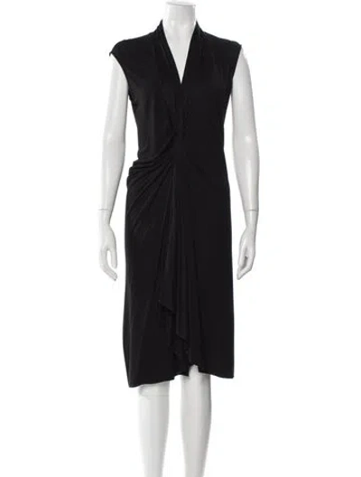 Pre-owned Saint Laurent V-neck Midi Length Dress In Black