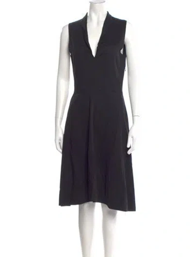 Pre-owned Saint Laurent V-neck Midi Length Dress In Black