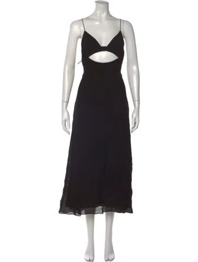 Pre-owned Saint Laurent V-neck Midi Length Dress In Black