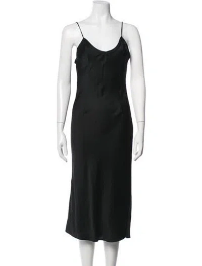 Pre-owned Saint Laurent V-neck Midi Length Dress In Black