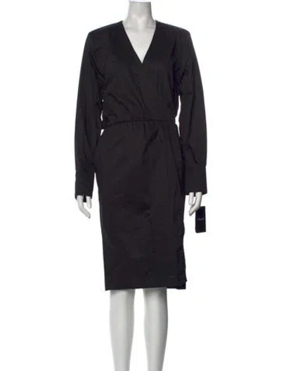 Pre-owned Saint Laurent V-neck Midi Length Dress In Black