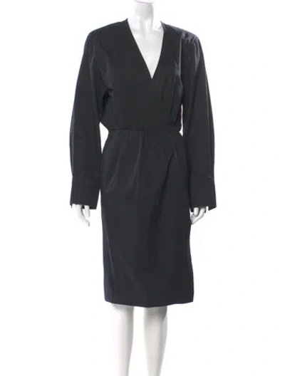 Pre-owned Saint Laurent V-neck Midi Length Dress In Gray