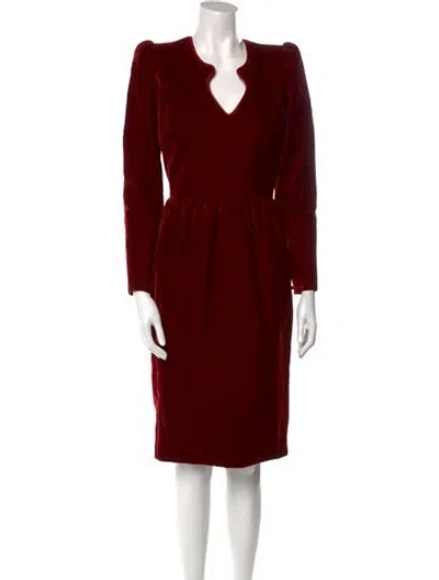 Pre-owned Saint Laurent V-neck Midi Length Dress In Red
