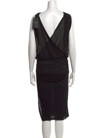 Pre-owned Saint Laurent V-neck Midi Length Dress W/ Tags In Black