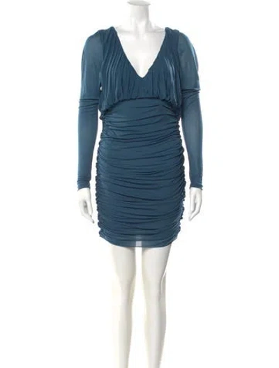 Pre-owned Saint Laurent V-neck Mini Dress In Blue