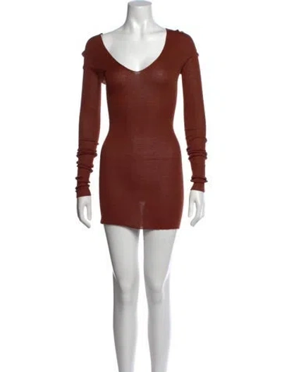 Pre-owned Saint Laurent V-neck Mini Dress In Brown