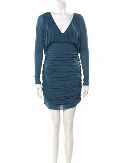 Pre-owned Saint Laurent V-neck Mini Dress W/ Tags In Blue