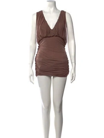 Pre-owned Saint Laurent V-neck Mini Dress W/ Tags In Brown