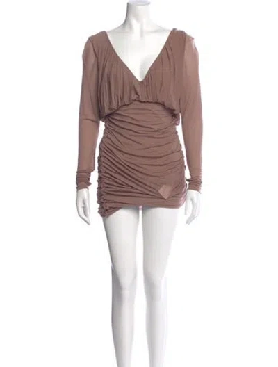 Pre-owned Saint Laurent V-neck Mini Dress W/ Tags In Neutral