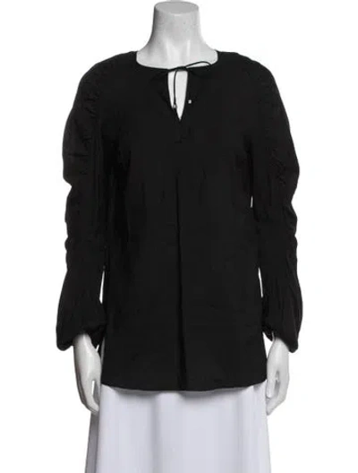 Pre-owned Saint Laurent V-neck Three-quarter Sleeve Blouse In Black