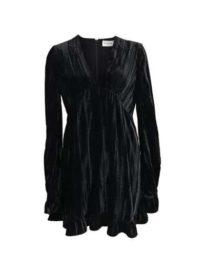 Pre-owned Saint Laurent V-neck Velvet Dress In Black
