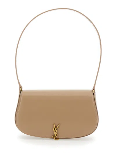Saint Laurent 'voltaire' Beige Mini Shoulder Bag With Cassandre Hinge Closure In Leather Woman In Multicolor