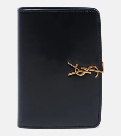 Saint Laurent Voltaire Cassandre Leather Card Holder In Black