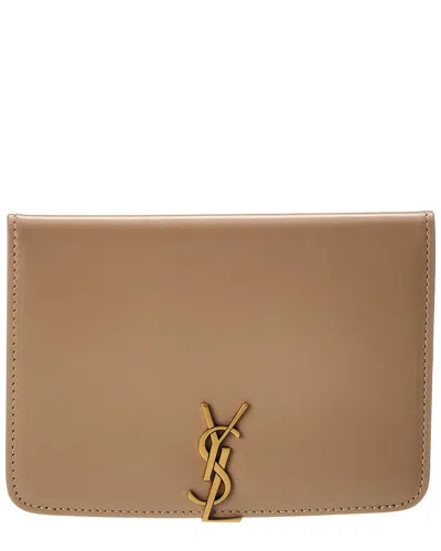Saint Laurent Voltaire Leather Passport Case In Sand