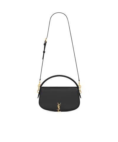 Saint Laurent Voltaire Logo Plaque Shoulder Bag In Black