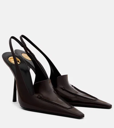 Saint Laurent Voltaire Leather Slingback Pumps In Brown