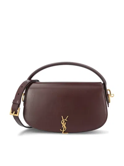 Saint Laurent Voltaire Logo Plaque Shoulder Bag In Red