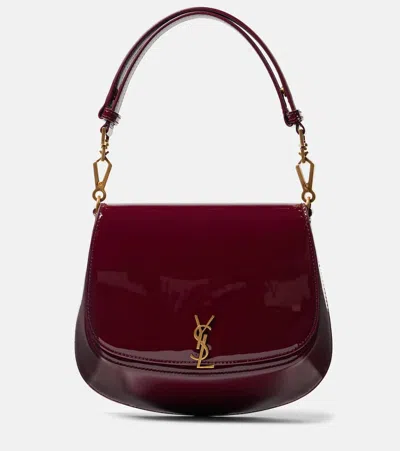 Saint Laurent Voltaire Patent Leather Shoulder Bag In Burgundy