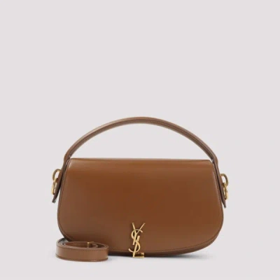 Saint Laurent Voltaire Box Leather Shoulder Bag In Brown