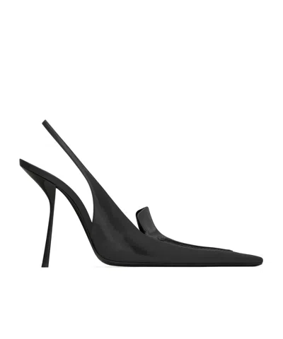 Saint Laurent Voltaire Slingback Pumps In Glazed Leather In Black