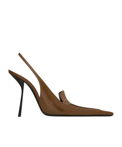 Saint Laurent Voltaire Slingback Pumps In Glazed Leather In White