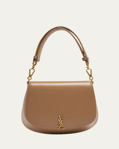 Saint Laurent Voltaire Top-handle Bag In Smooth Leather In Dark Toffee
