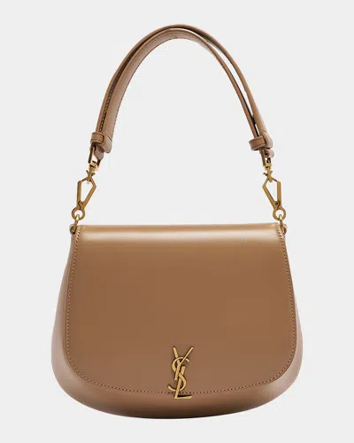 Saint Laurent Voltaire Top-handle Bag In Smooth Leather In Dark Toffee