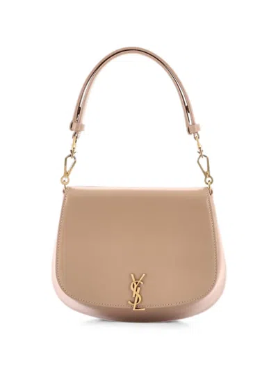 Pre-owned Saint Laurent Voltaire Top Handle Bag Leather Mini Satchel In Neutrals